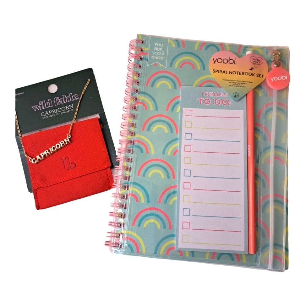 Wild Fable Gift Bundle NWT Note Book w/ a Gold Tone "Capricorn" Necklace